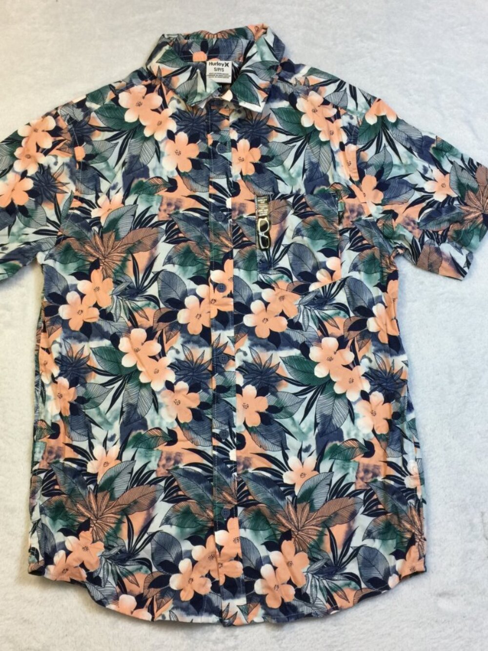 New! Hurley Men's Hawaiian Button Up Shirt Size S Black Blue Floral Short Sleeve